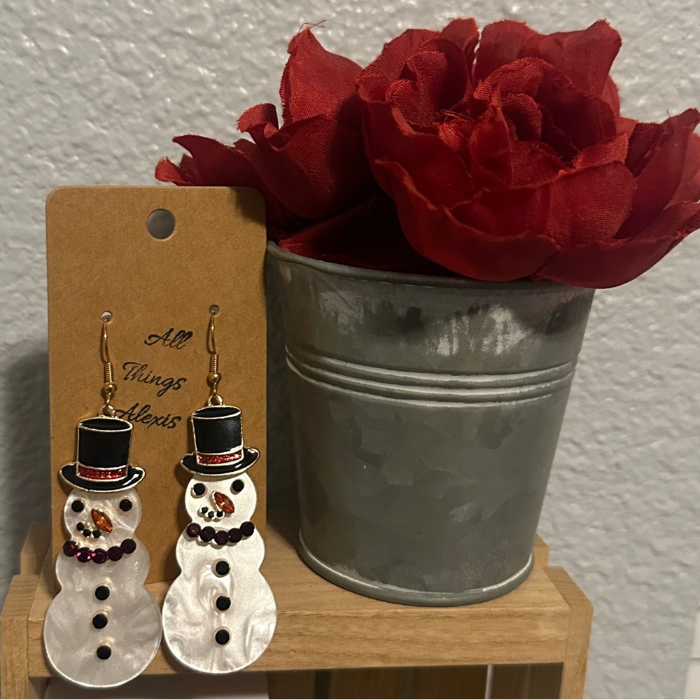 Snowman Earrings - Festive White and Black